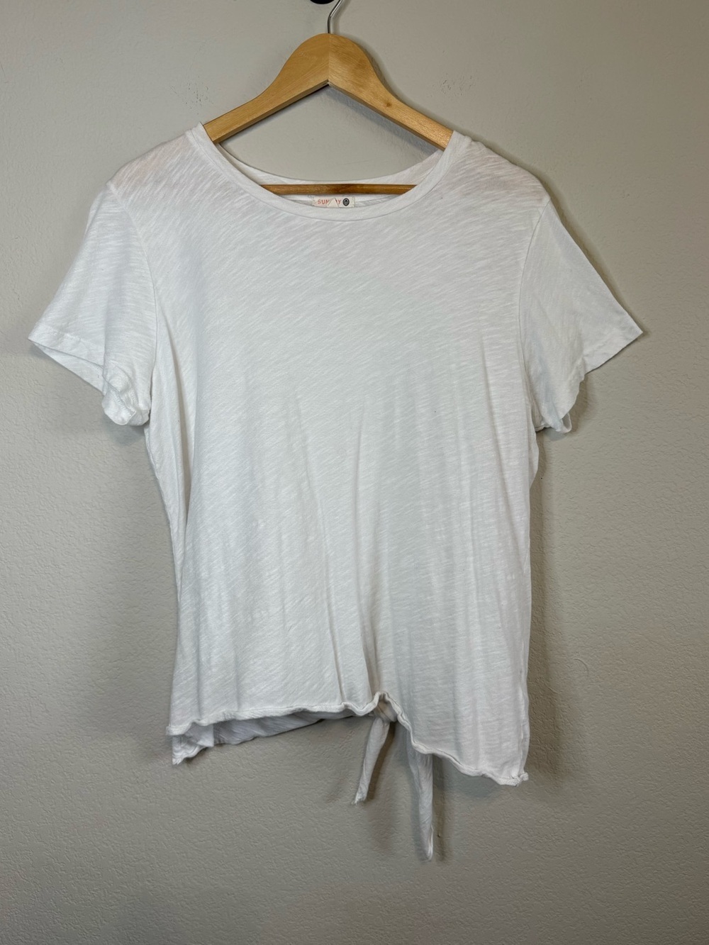 Sundry Cotton White Short Sleeve Split Tie Back Crewneck Tee T Shirt Size XL